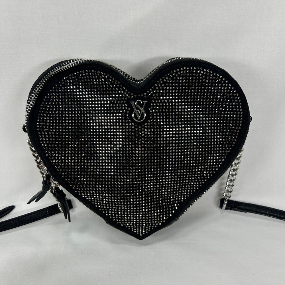 Victoria's Secret Black Rhinestone Heart Crossbody Bag